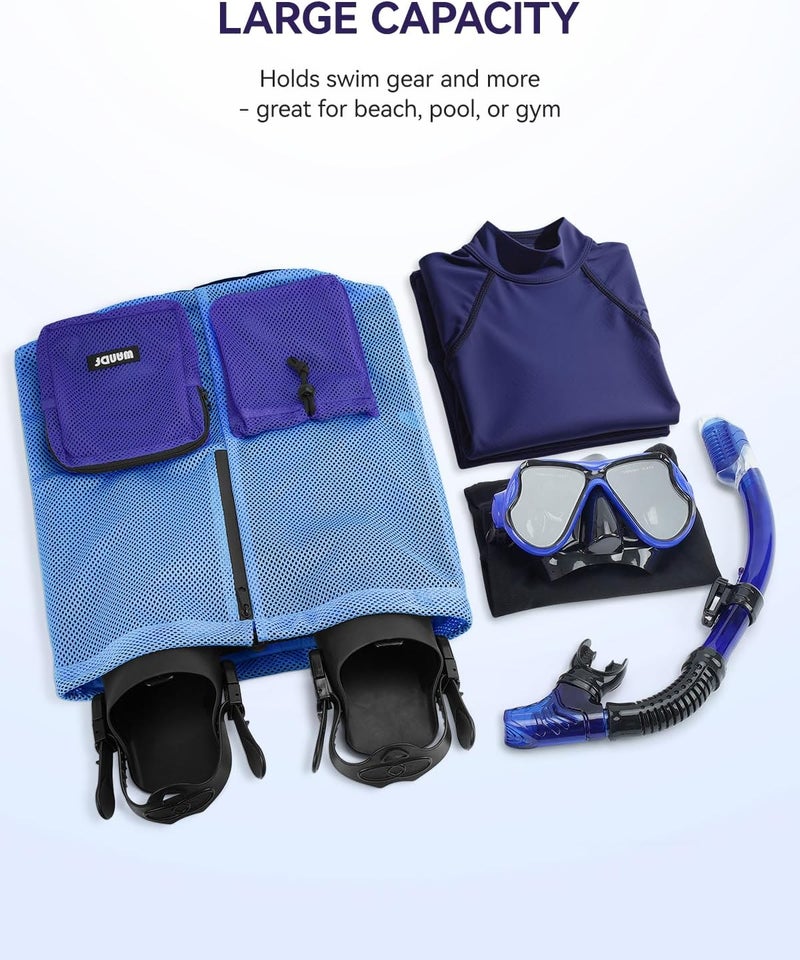 WANDF Swim Bag Mesh Drawstring Backpack with Wet Pocket Beach Bag for Swimming Pool Gym Workout Men and Women - Image 3